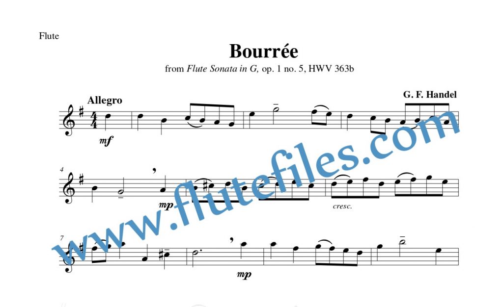 Flute part for Bourrée, HWV 363b flute solo sheet music by Handel