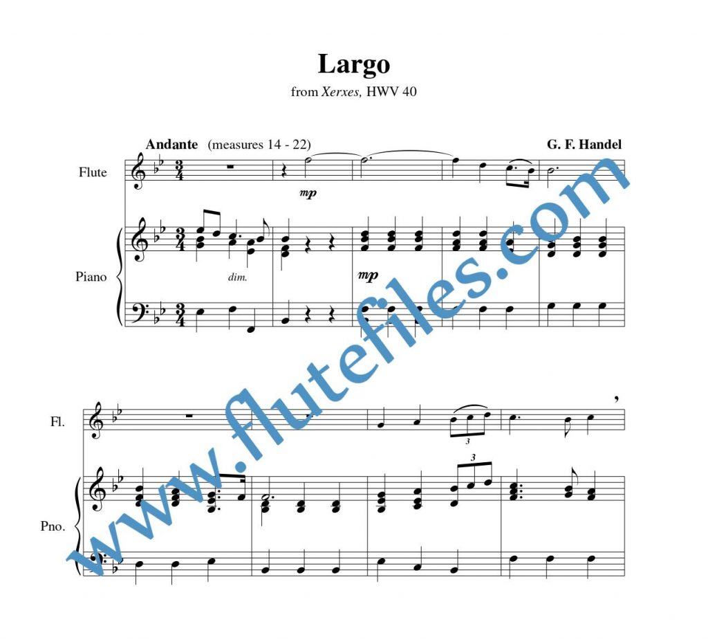 Piano accompaniment part for Largo from Xerxes flute solo sheet music by Handel