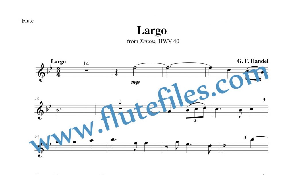 Flute part for Largo from Xerxes flute solo sheet music by Handel