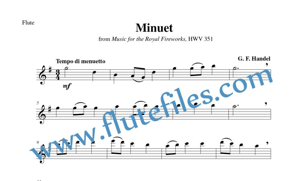 Flute part for Minuet, HWV 351 flute solo sheet music by Handel