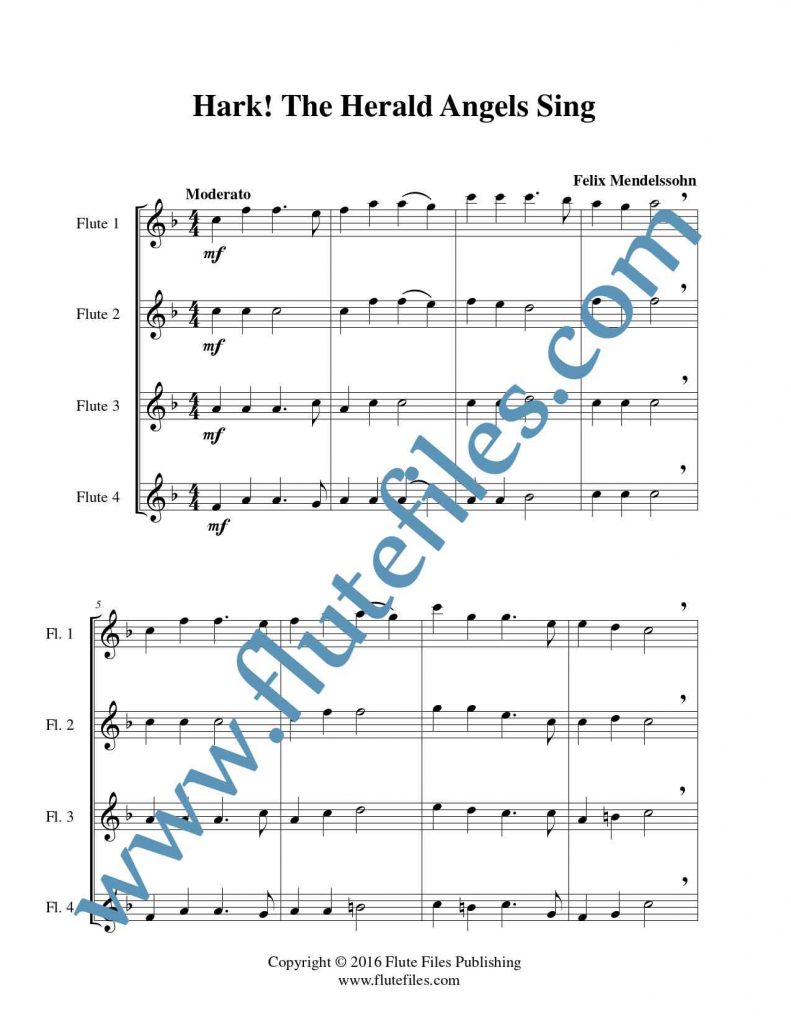 Hark! The Herald Angels Sing flute quartet sheet music