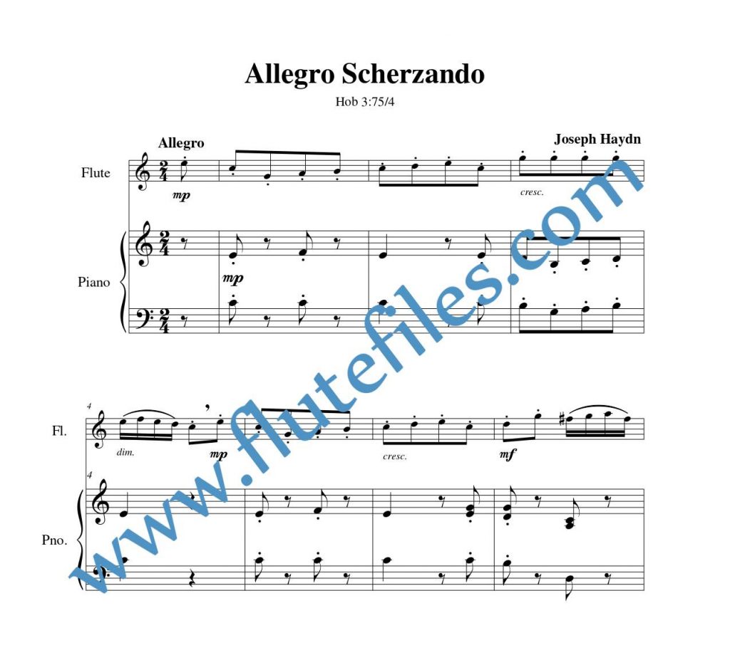 Piano accompaniment part for Allegro Scherzando flute solo sheet music by Haydn