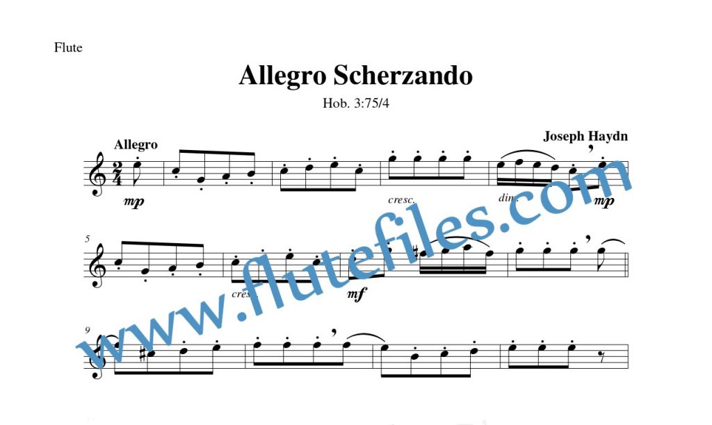 Flute part for Allegro Scherzando flute solo sheet music by Haydn