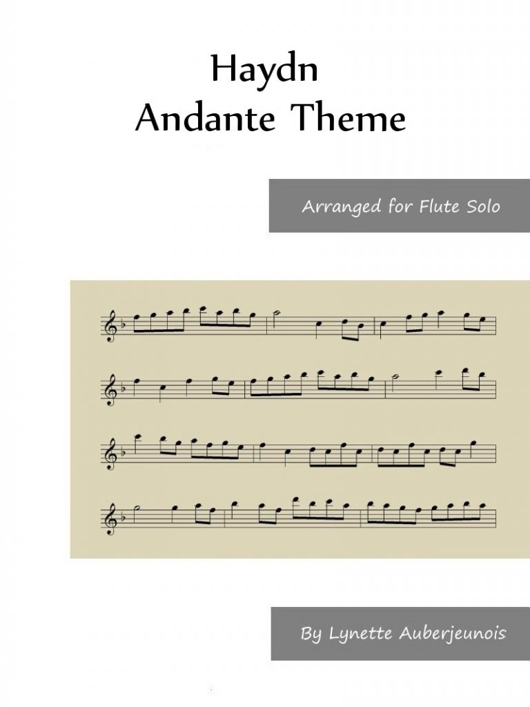 Sheet music cover for Andante Theme flute solo by Haydn