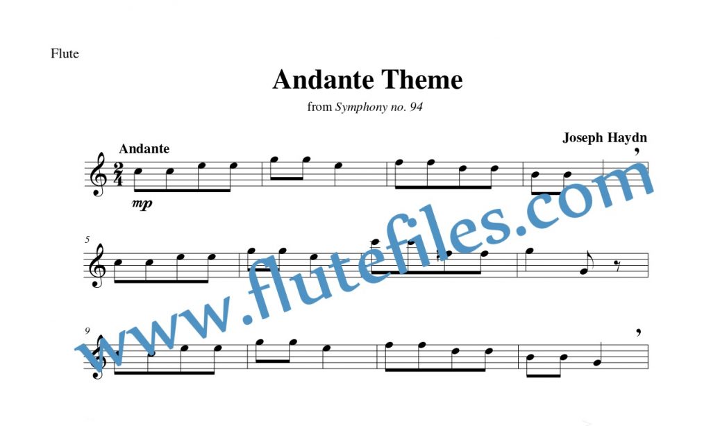 Flute part for Andante Theme flute solo sheet music by Haydn