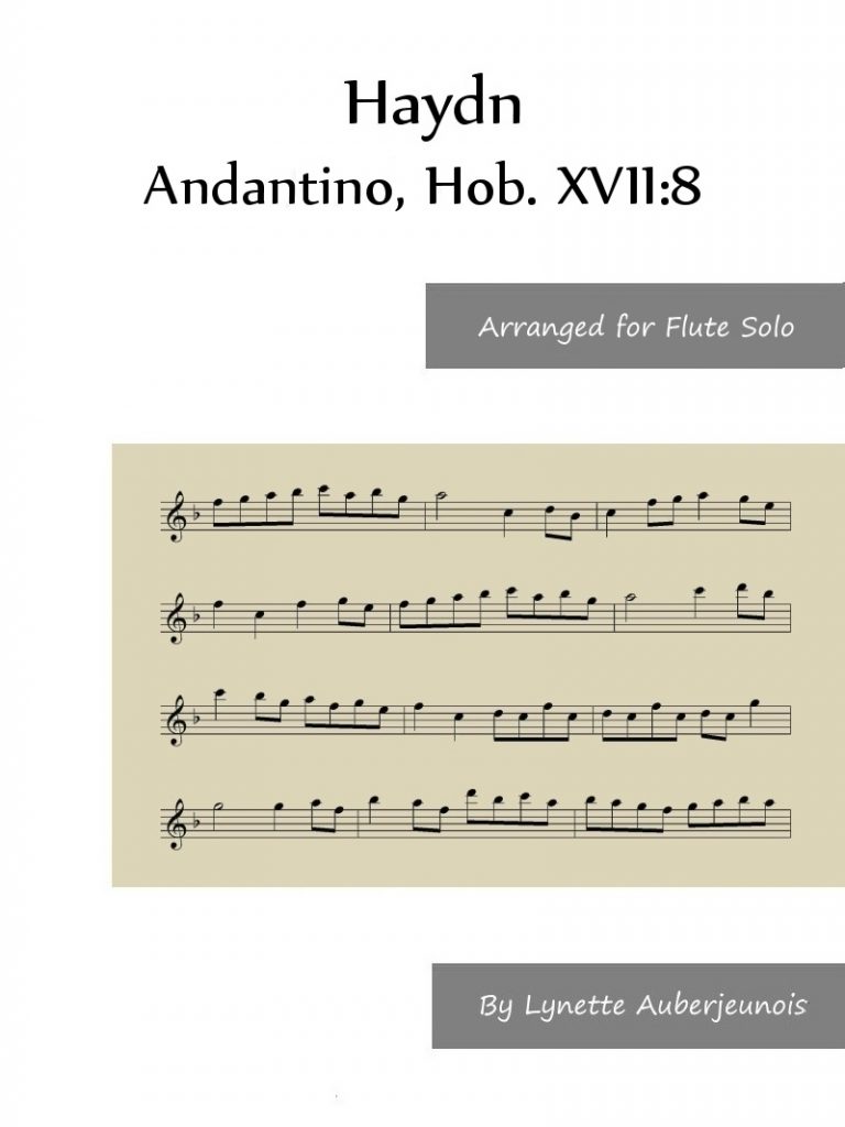 Sheet music cover for Andantino, Hob. XVII:8 flute solo by Haydn