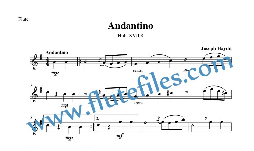 Flute part for Andantino, Hob. XVII:8 flute solo sheet music by Haydn