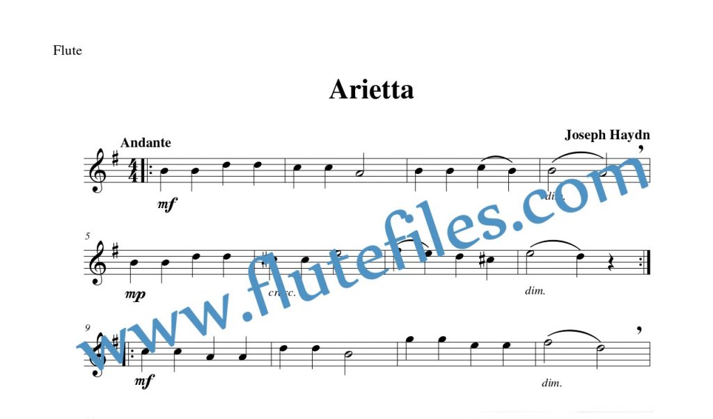 Flute part for Arietta flute solo sheet music by Haydn