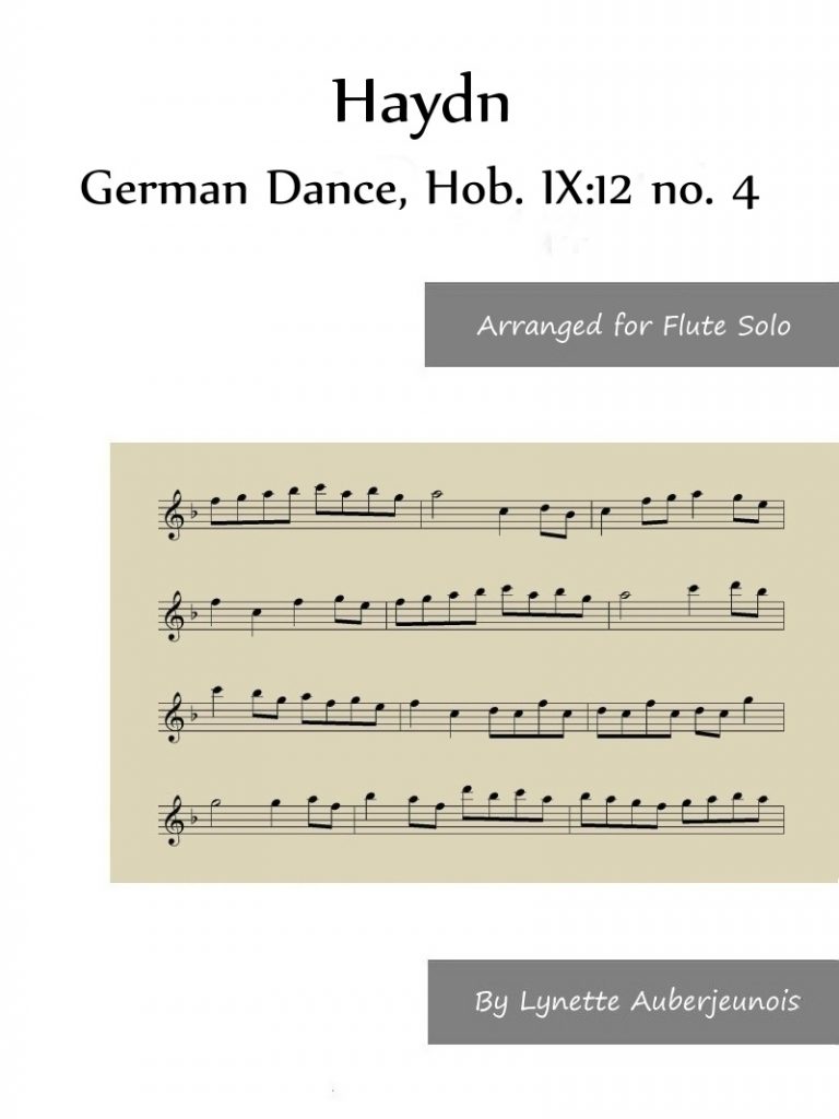 Sheet music cover for German Dance, Hob. IX:12 no. 4 flute solo by Haydn