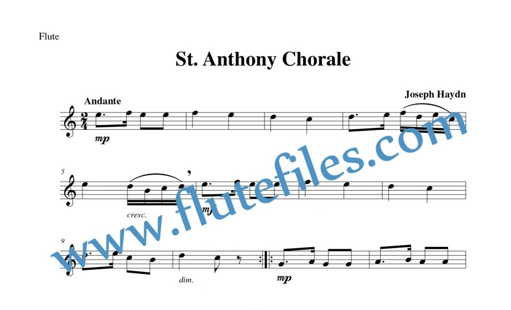 Flute part for St. Anthony Chorale flute solo sheet music by Haydn
