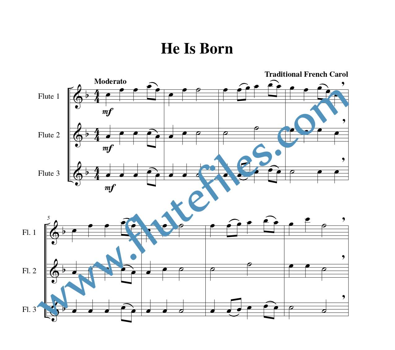 He Is Born flute trio sheet music