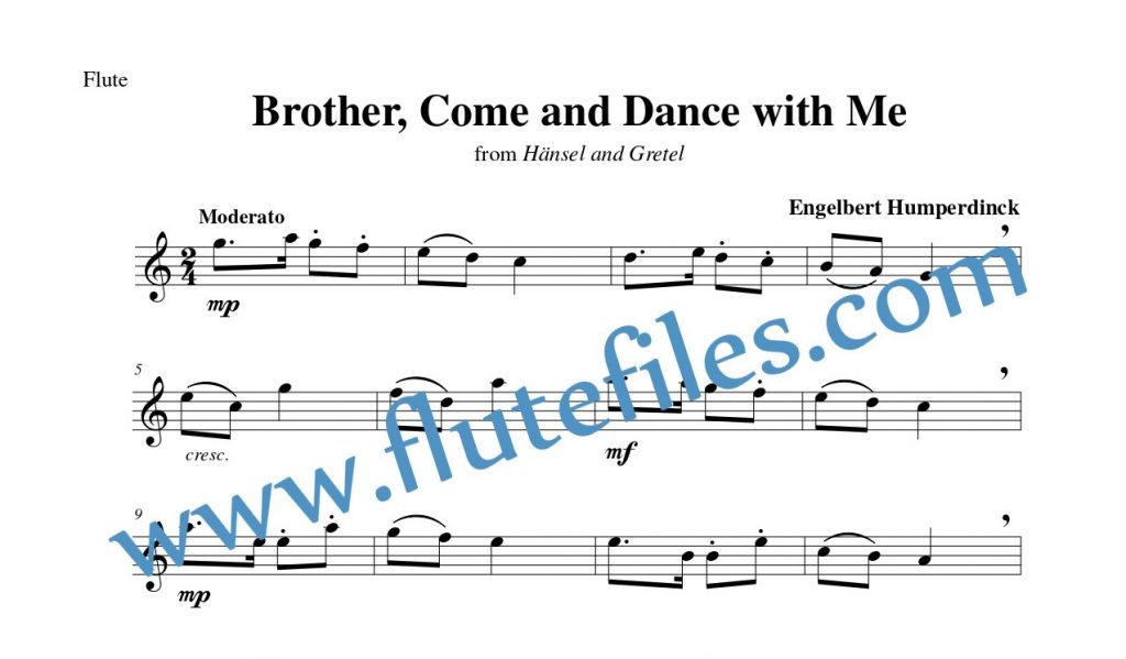 Flute part for Brother, Come and Dance with Me flute solo sheet music by Humperdinck