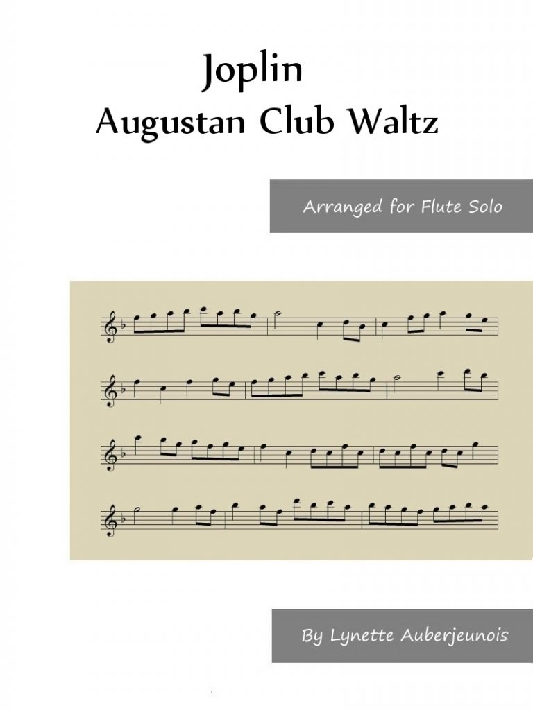 Sheet music cover for Augustan Club Waltz flute solo by Joplin