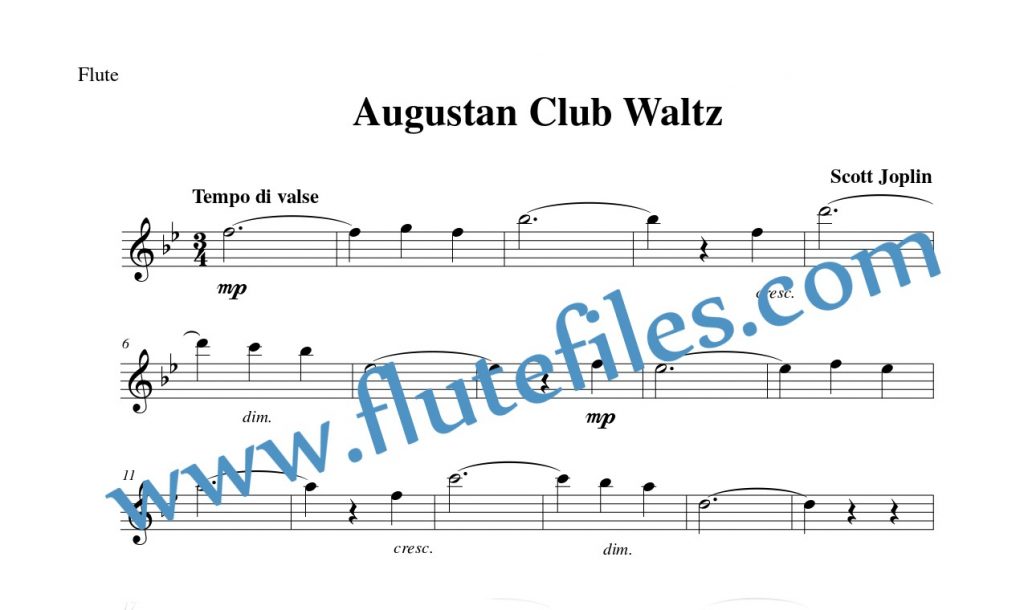 Flute part for Augustan Club Waltz flute solo sheet music by Joplin