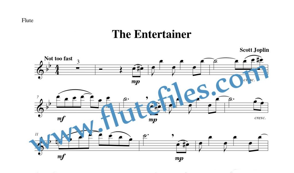 Flute part for The Entertainer flute solo sheet music by Joplin
