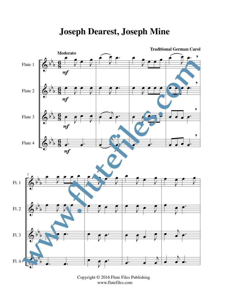 Joseph Dearest, Joseph Mine flute quartet sheet music