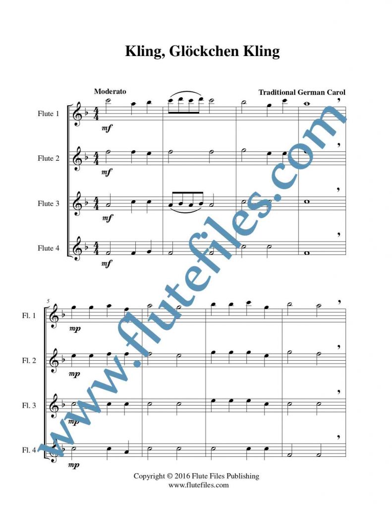 Kling, Glöckchen Kling flute quartet sheet music