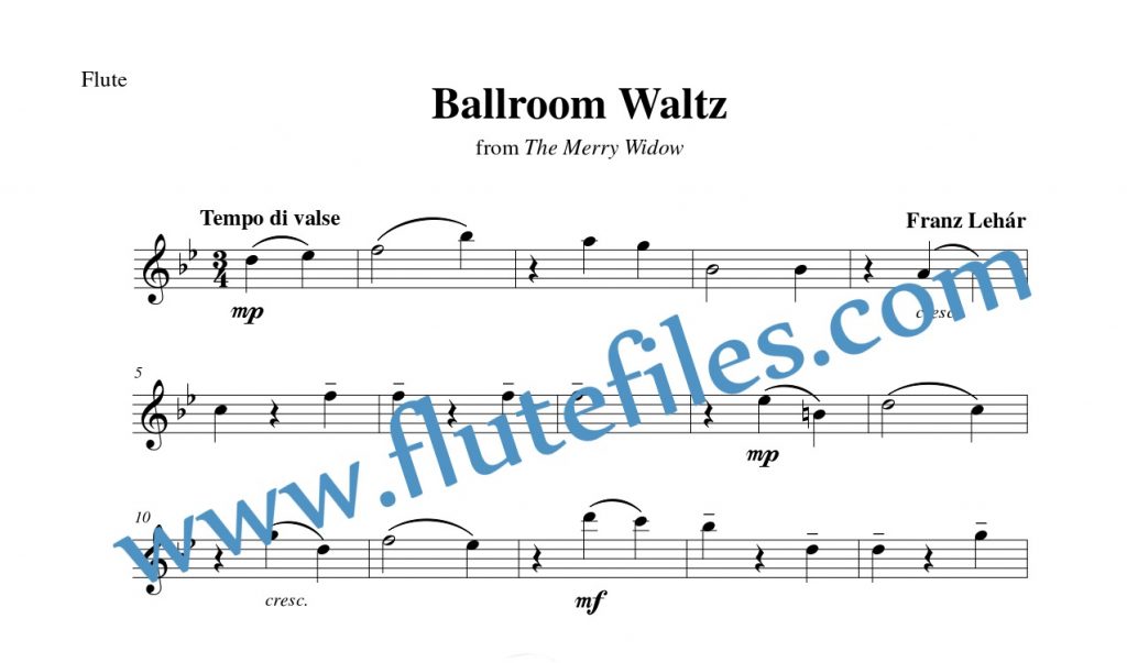 Flute part for Ballroom Waltz flute solo sheet music by Lehár