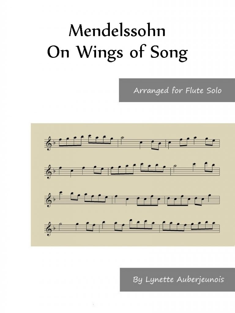 Sheet music cover for On Wings of Song flute solo by Mendelssohn