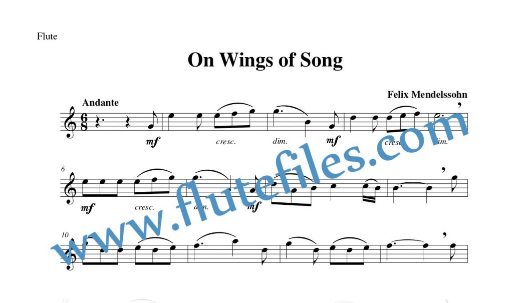 Flute part for On Wings of Song flute solo sheet music by Mendelssohn
