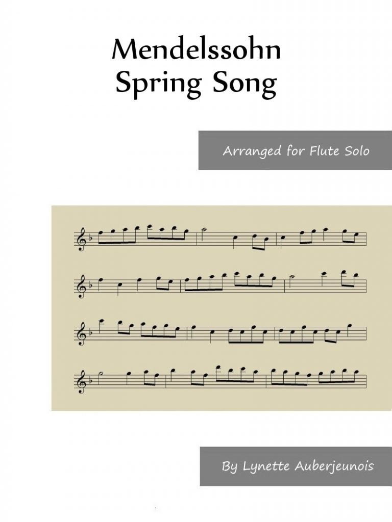 Sheet music cover for Spring Song flute solo by Mendelssohn