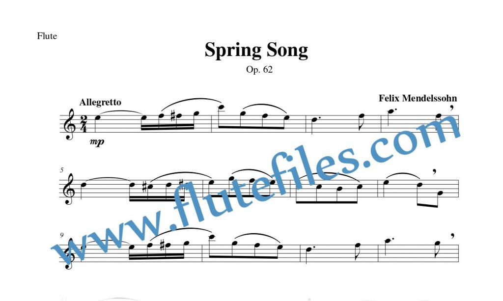 Flute part for Spring Song flute solo sheet music by Mendelssohn