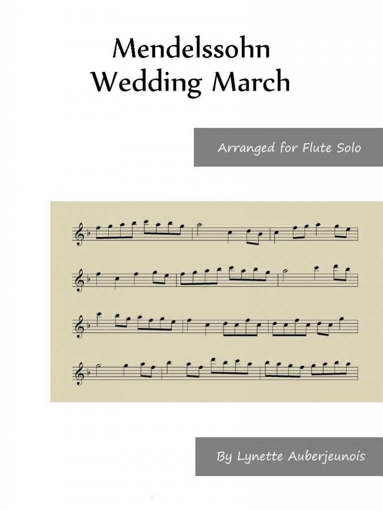 Sheet music cover for Wedding March flute solo by Mendelssohn