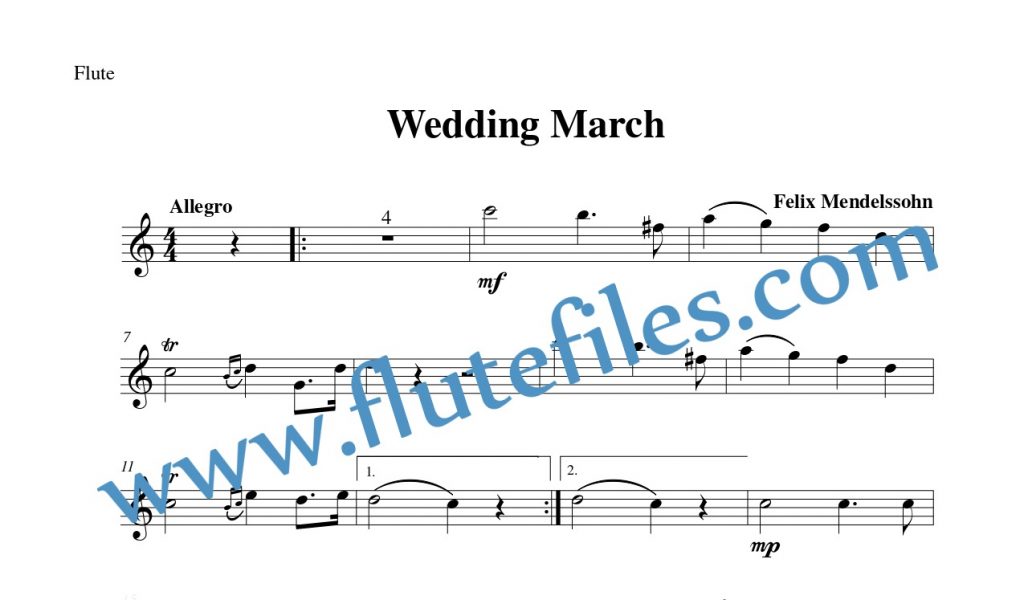 Flute part for Wedding March flute solo sheet music by Mendelssohn
