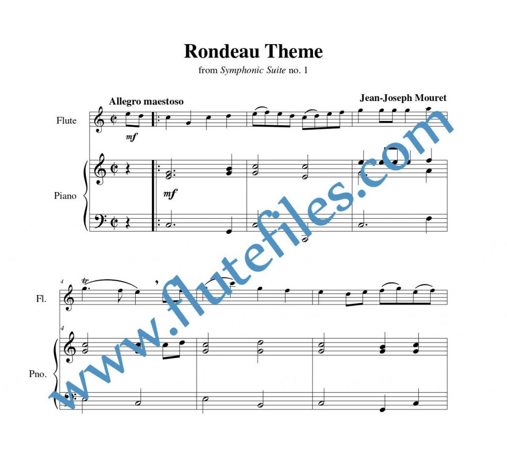 Piano accompaniment part for Rondeau Theme flute solo sheet music by Mouret