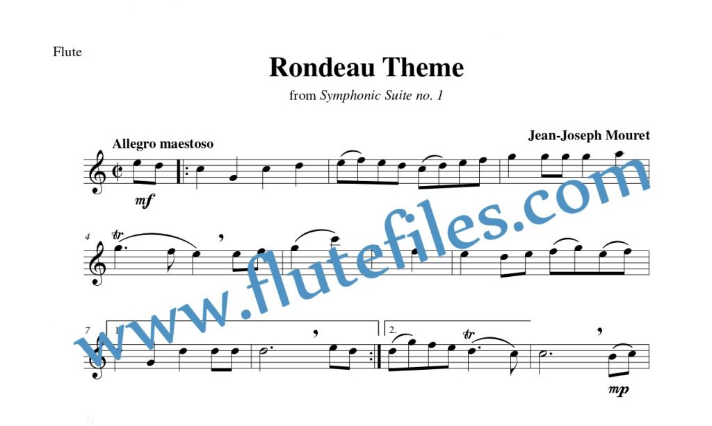 Flute part for Rondeau Theme flute solo sheet music by Mouret