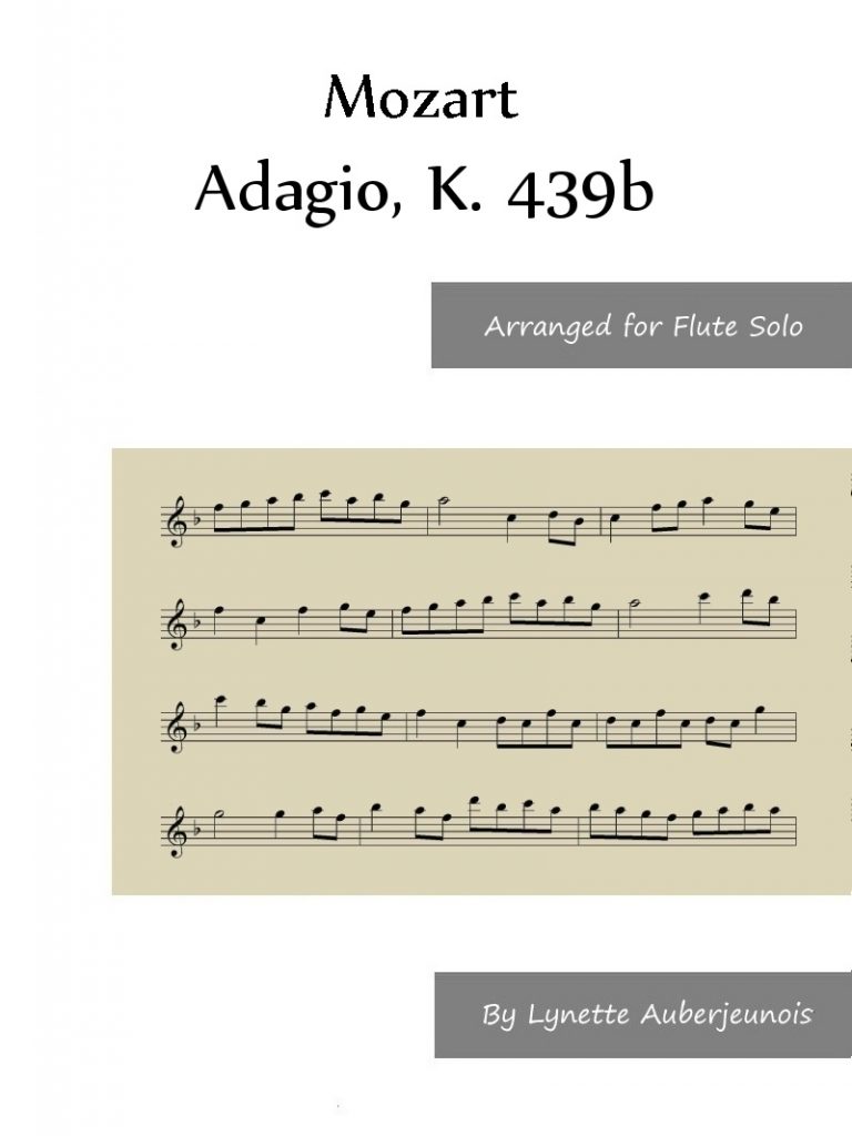 Sheet music cover for Adagio, K. 439b flute solo by Mozart