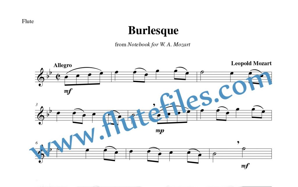Flute part for Burlesque flute solo sheet music by Leopold Mozart