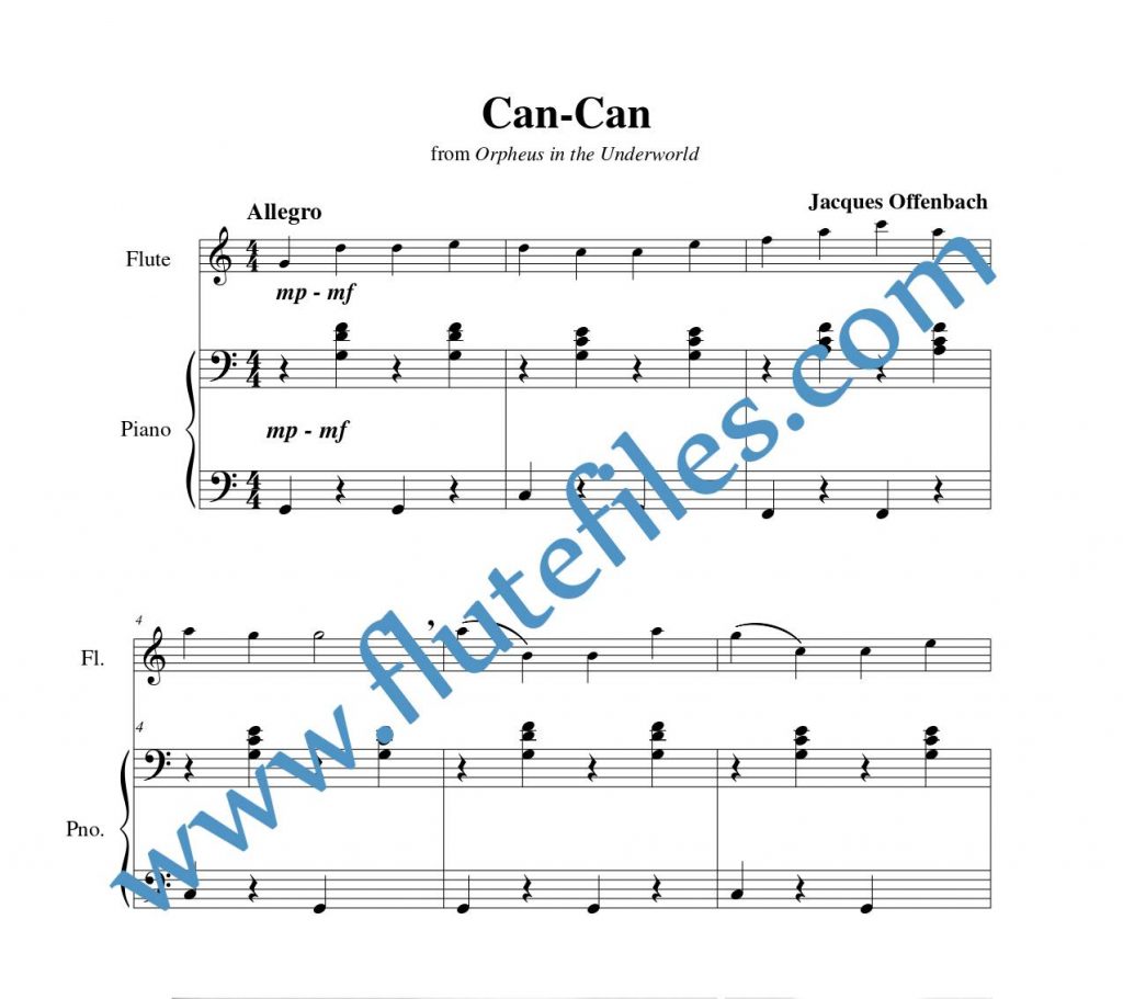 Piano accompaniment part for Can-Can flute solo sheet music by Offenbach