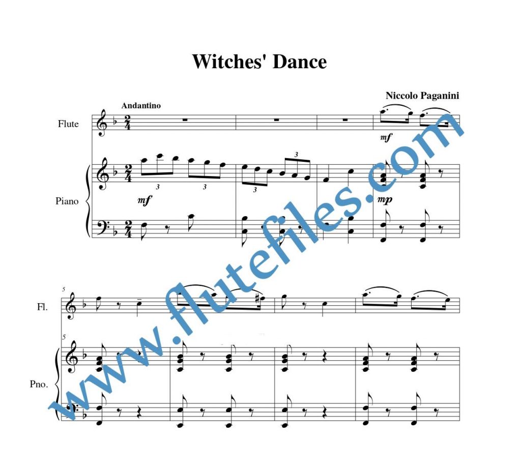 Piano accompaniment part for Witches’ Dance flute solo sheet music by Paganini