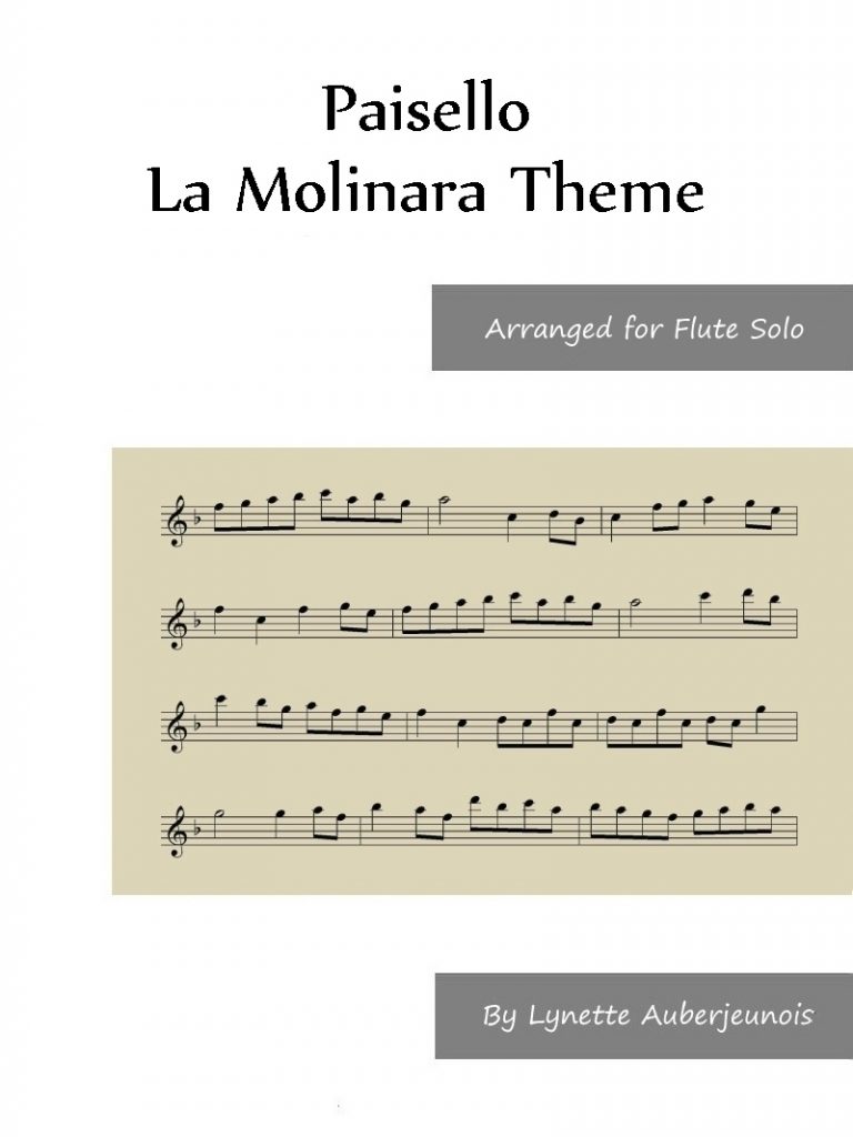 Sheet music cover for La Molinara Theme flute solo by Paisiello