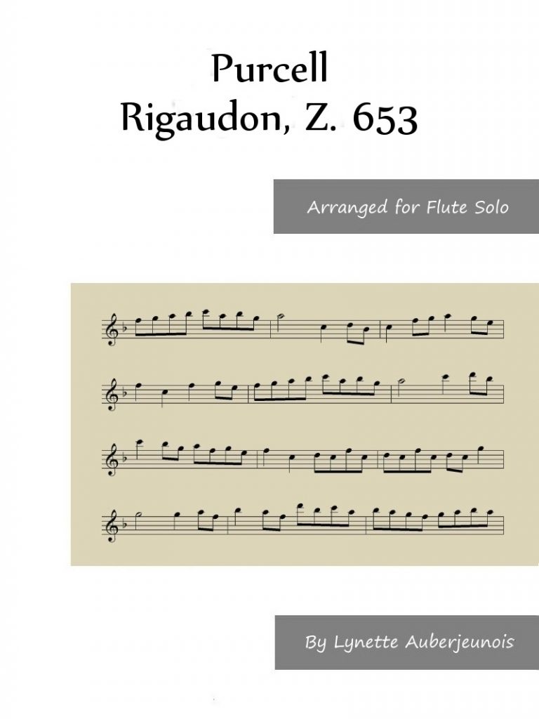 Sheet music cover for Rigaudon, Z. 653 flute solo by Purcell 