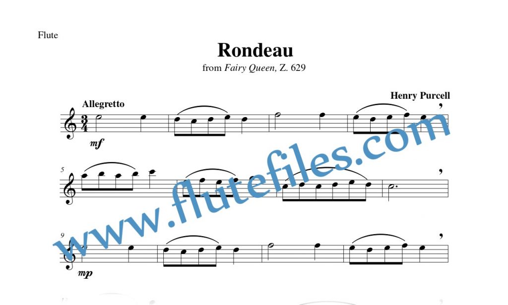 Flute part for Rondeau, Z. 629 flute solo sheet music by Purcell