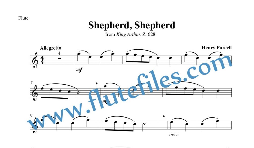 Flute part for Shepherd, Shepherd flute solo sheet music by Purcell