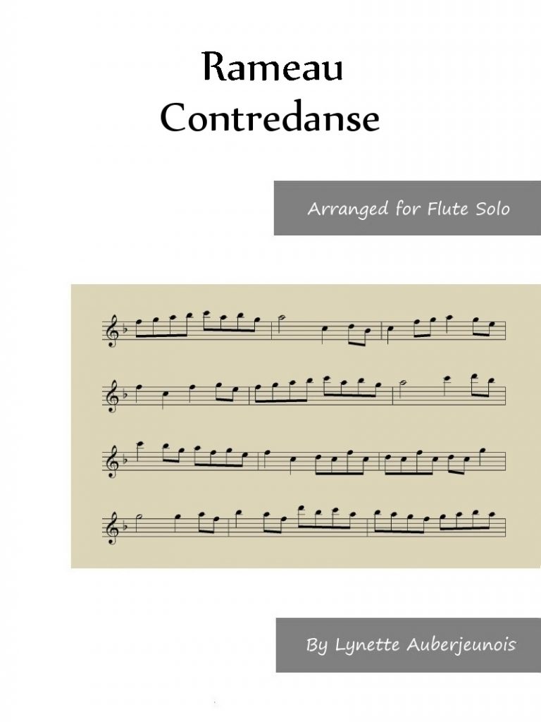 Sheet music cover for Contredanse flute solo by Rameau