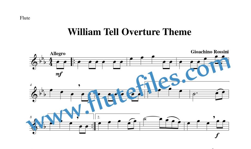 Flute part for William Tell Overture Theme flute solo sheet music by Rossini