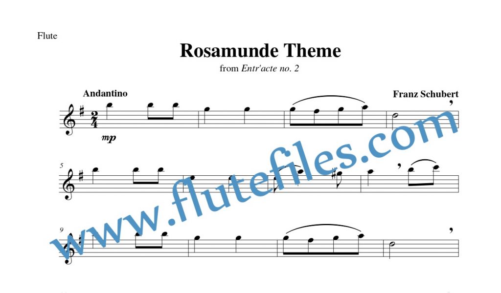 Flute part for Rosamunde Theme flute solo sheet music by Schubert
