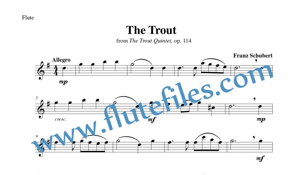 Flute part for The Trout Theme flute solo sheet music by Schubert