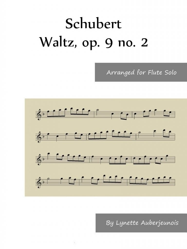 Sheet music cover for Waltz, op. 9 no. 2 flute solo by Schubert