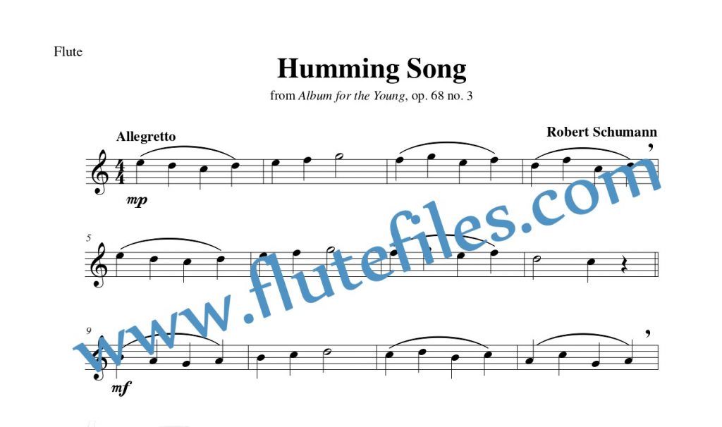 Flute part for Humming Song flute solo sheet music by Schumann