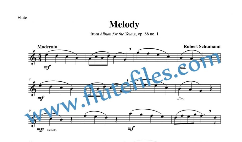 Flute part for Melody flute solo sheet music by Schumann