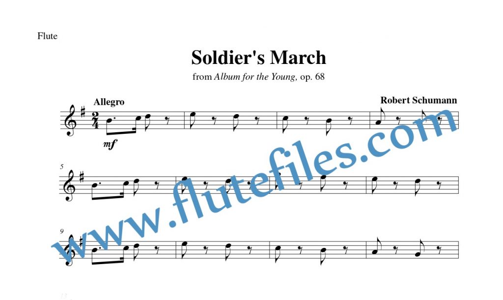 Flute part for Soldiers March flute solo sheet music by Schumann