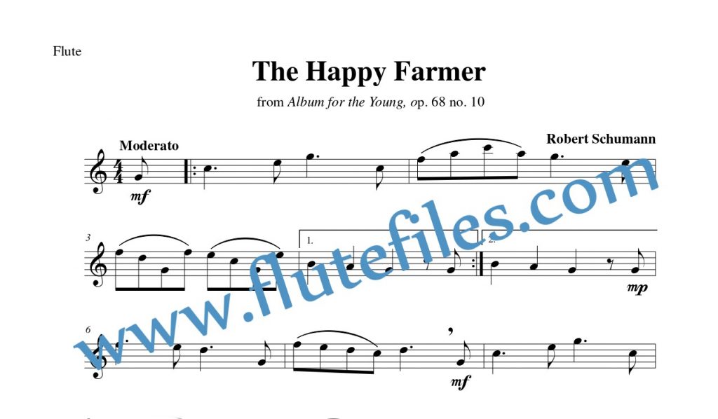 Flute part for The Happy Farmer flute solo sheet music by Schumann