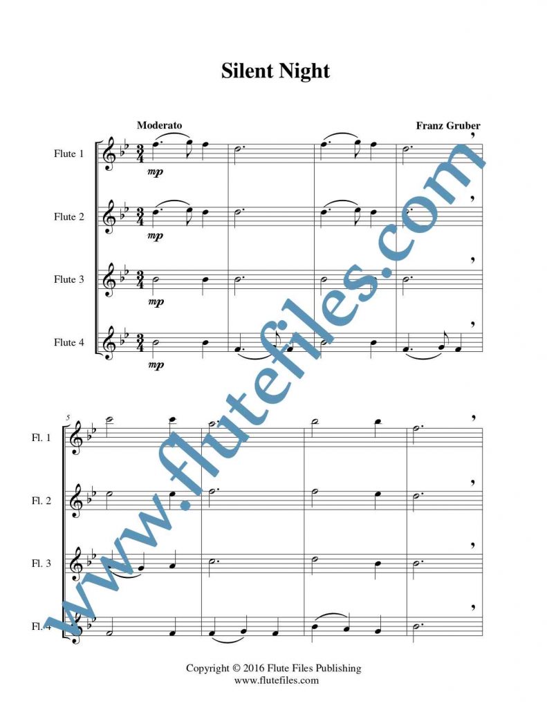 Silent Night flute quartet sheet music
