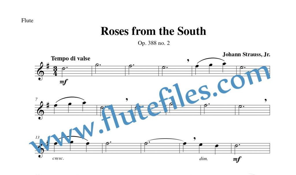 Flute part for Roses from the South flute solo sheet music by Strauss