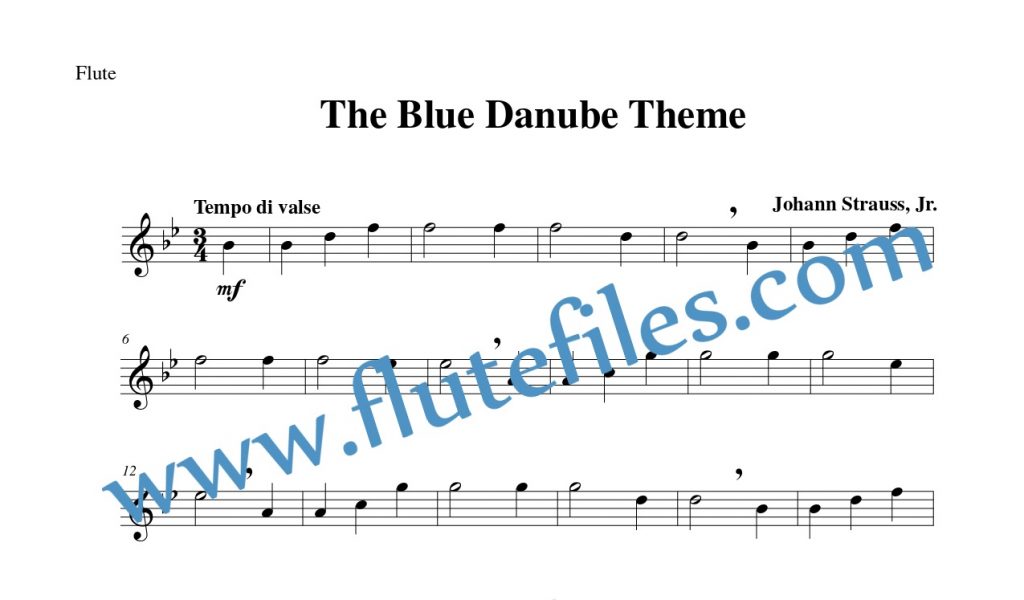 Flute part for The Blue Danube Theme flute solo sheet music by Strauss